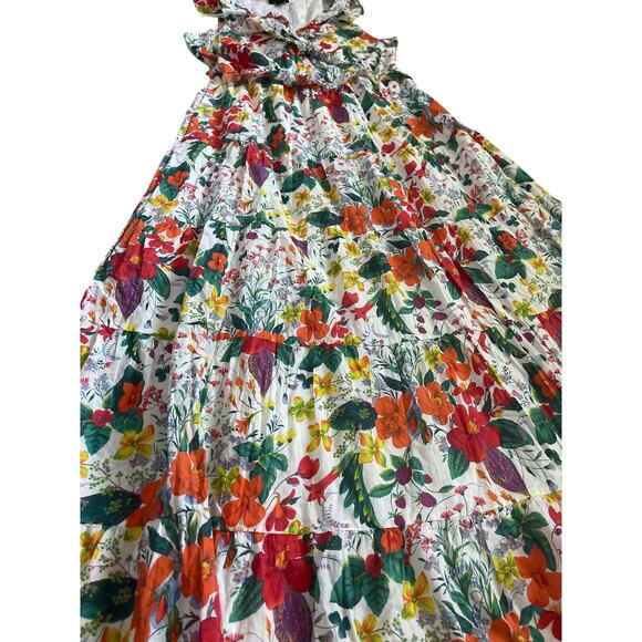J. Crew Ruffle-Front Maxi Dress In Ratti Island Botanical Print Pockets Size‎ 12 - Picture 6 of 13